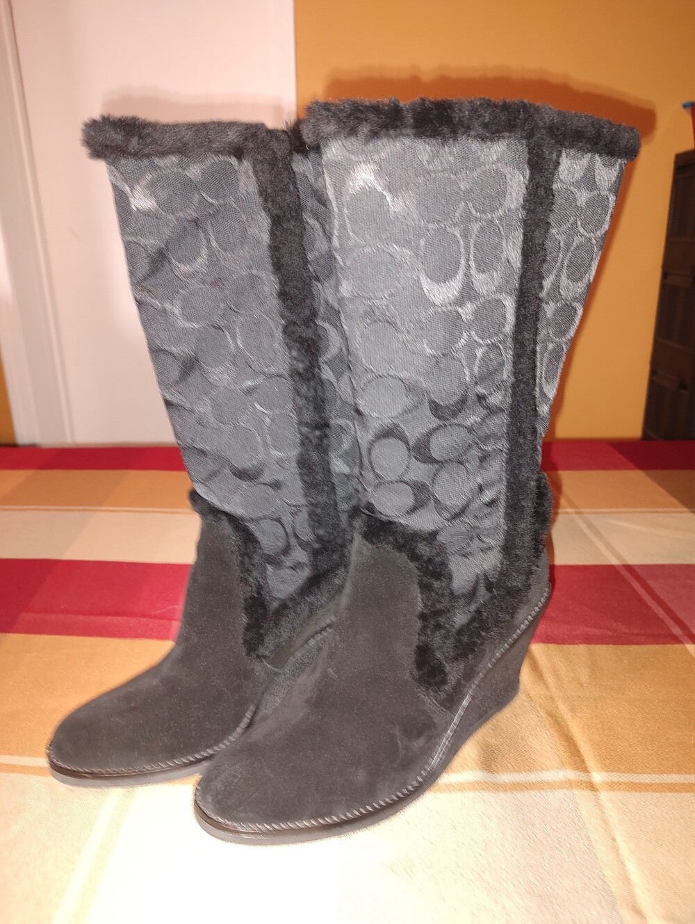 Coach Black Suede Wedge Boots